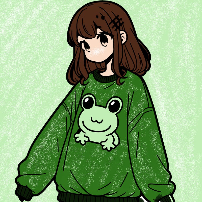 girl wearing frogging sweatshirt