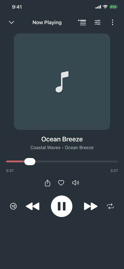 Pi Music Player - Interface of the Pi Music Player showing the current track and playback controls