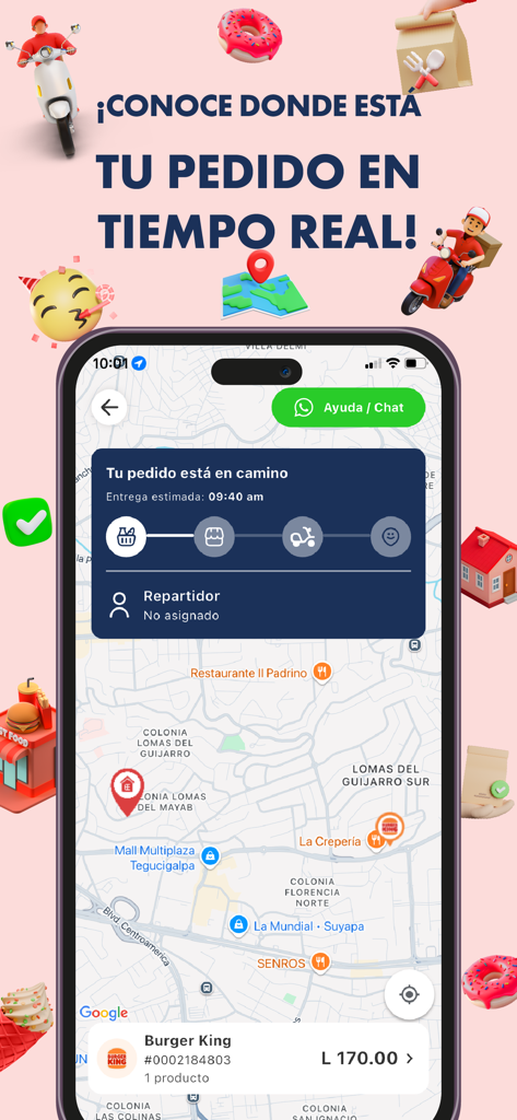 Yuuju - Cada minuto cuenta - Mobile screen showing real time delivery tracking on a map in the Yuuju app