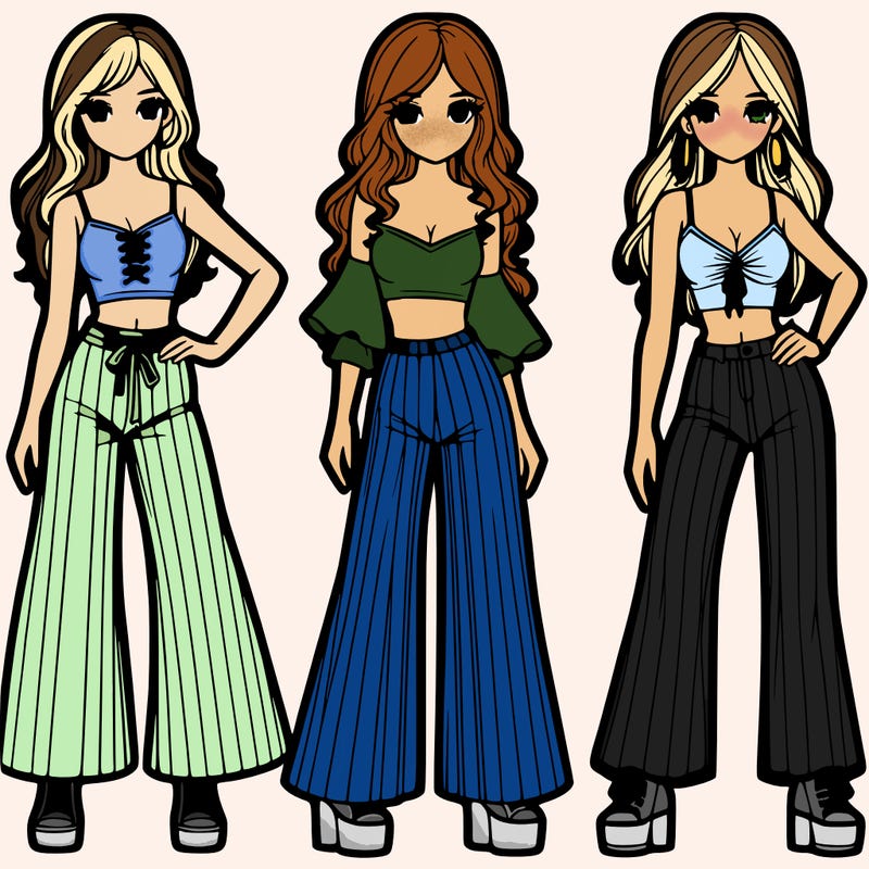 girls with flare pants and crop tops realistic