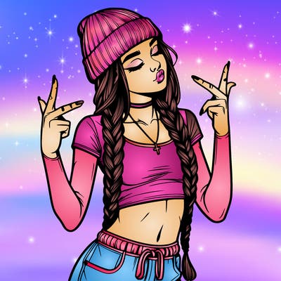 realistic teenage girl with braids and a beanie and crop top doing 🫶🏼