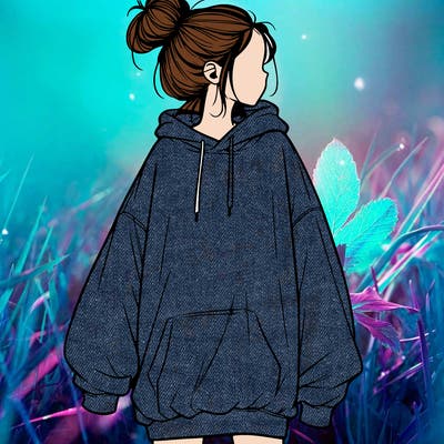 realistic girl with a oversized sweatshirt on and a bun