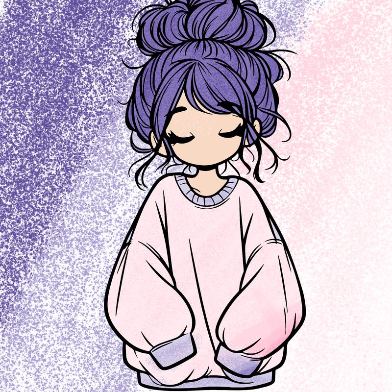 girl with baggy sweatshirt and messy bun