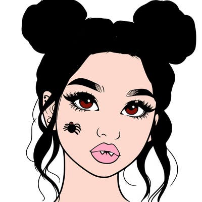 realistic girl with two buns on her hair and lips
