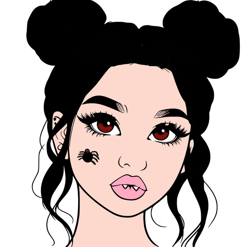 realistic girl with two buns on her hair and lips