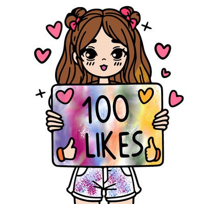 girl holding a sign saying 100 likes
