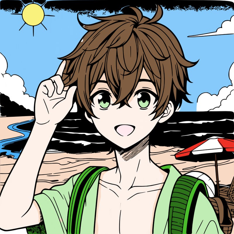 anime boy at the beach