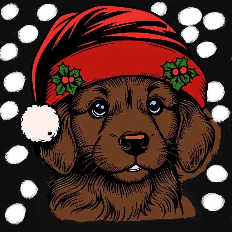 realistic dog wearing a santa hat