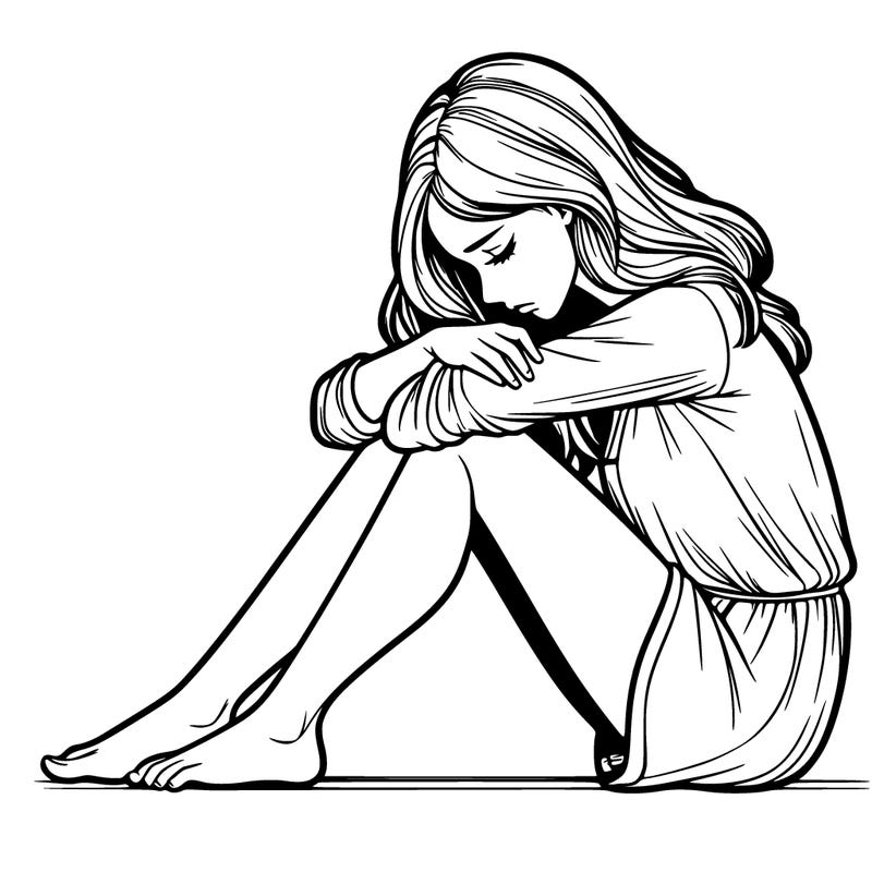 realistic women sitting down sad