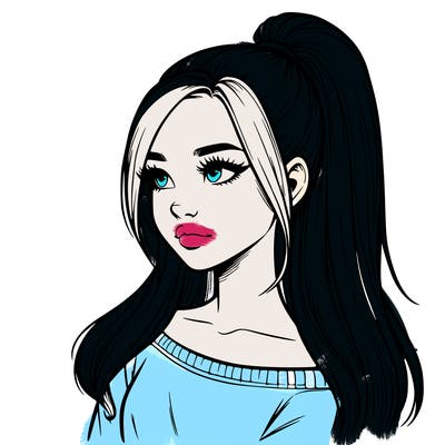 realistic girl with a high ponytail