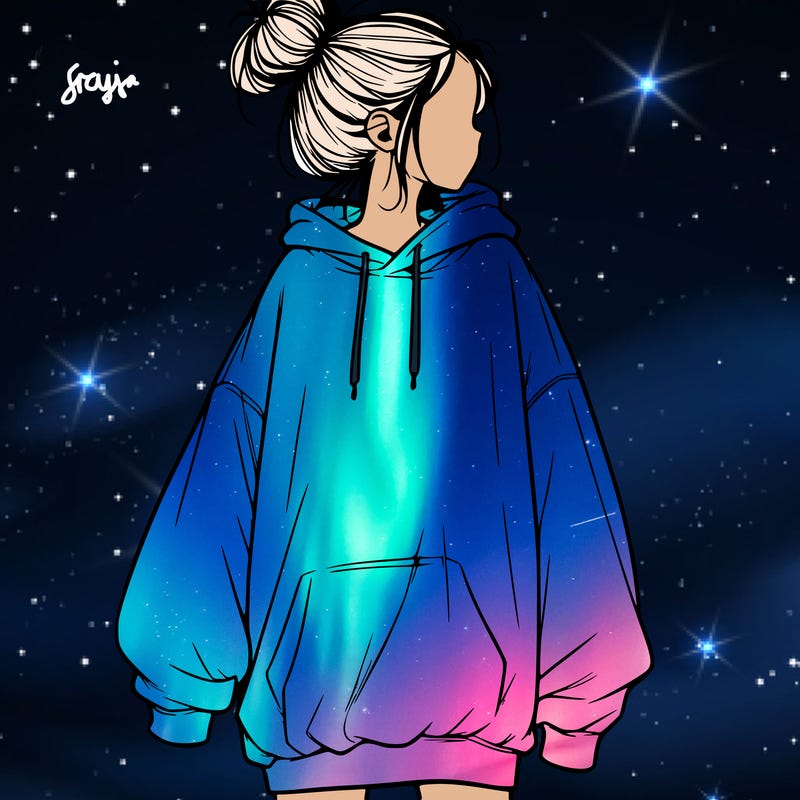 realistic girl with a oversized sweatshirt on and a bun