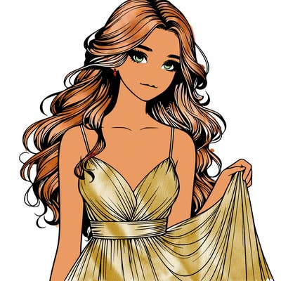 realistic girl in flowy silky prom dress