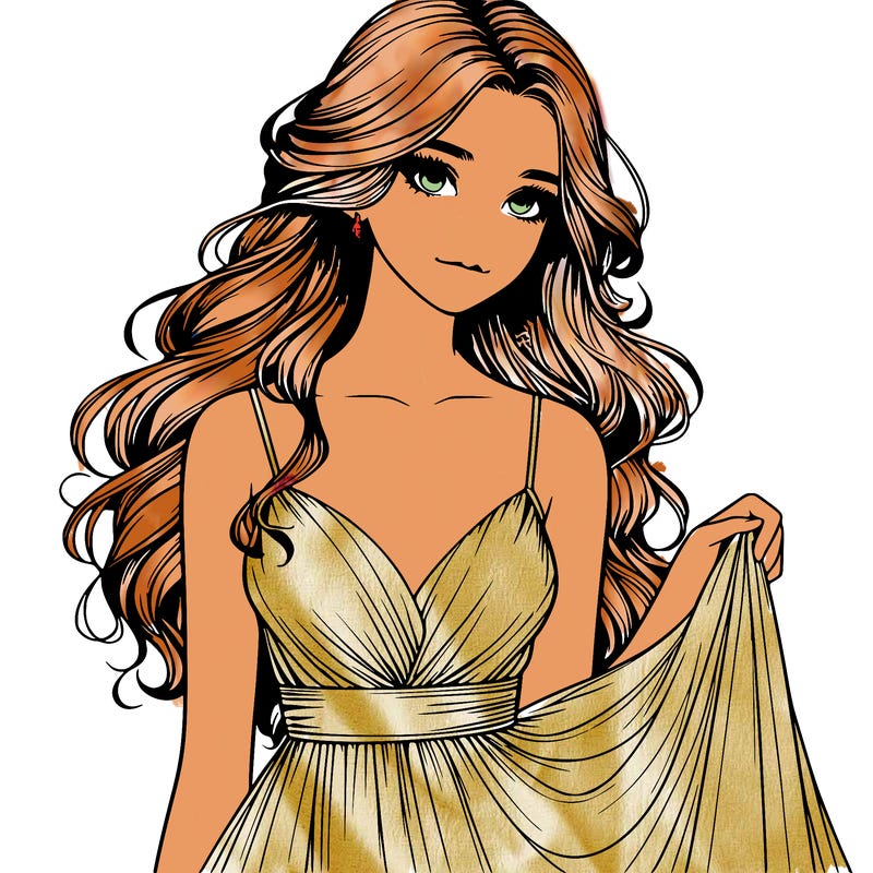realistic girl in flowy silky prom dress