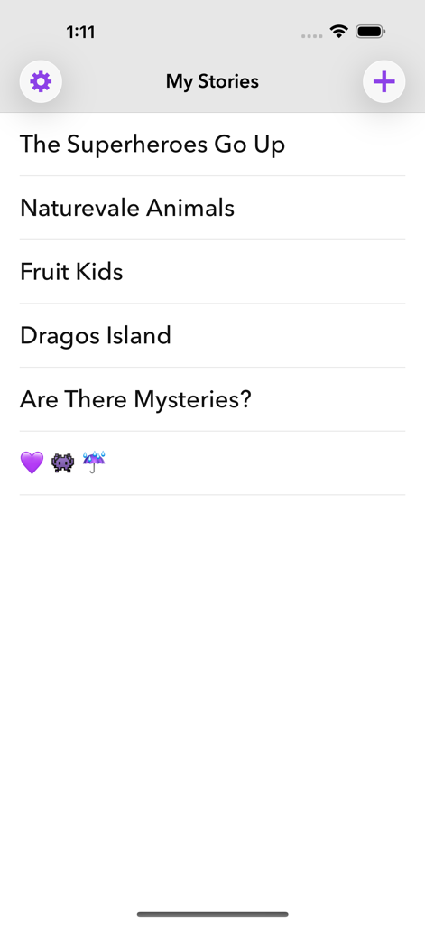 Minipad app screen showing a simple list of stories with large clear text and a minimalist design