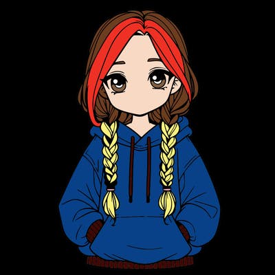 a realistic girl with a oversized hoodie and she has braids