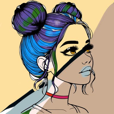 realistic girl with buns on the top of her head