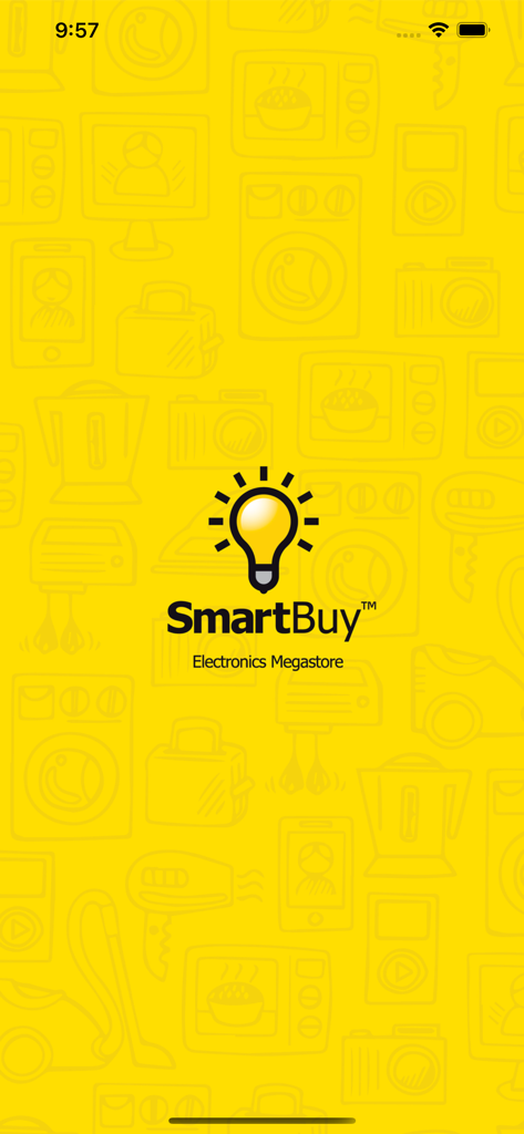 SmartBuy™ Electronics - SmartBuy Electronics Megastore app splash screen with lightbulb logo