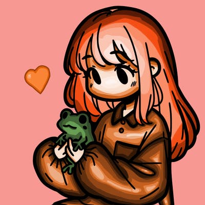 girl with long hair and a oversized shirt. and she is holding a frog