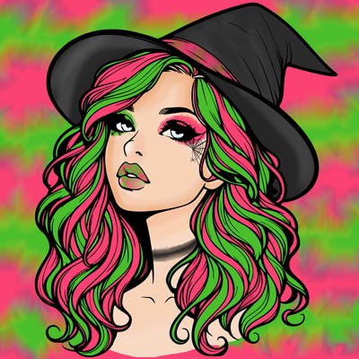 realistic witch girl with wavy hair and lips