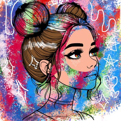 realistic girl with buns on the top of her head