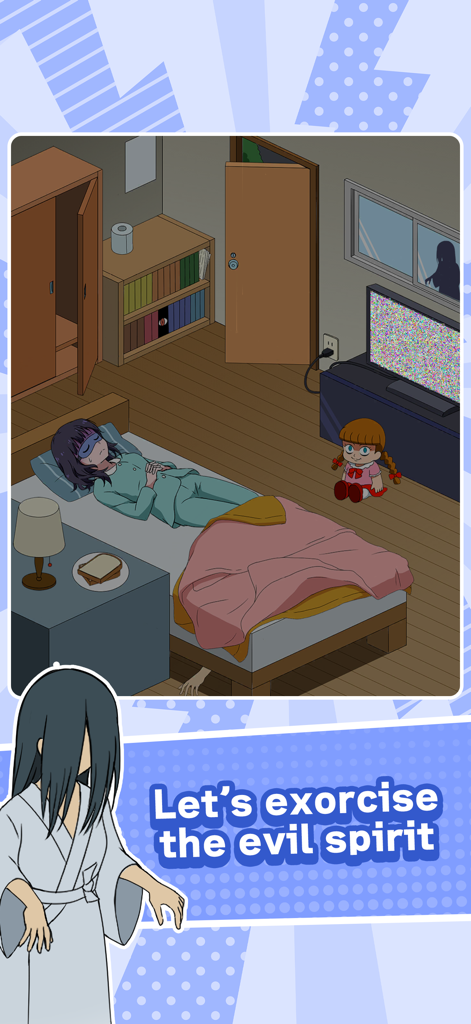 Tricky Mean - Brain puzzle - Una etapa de rompecabezas donde una chica duerme en una habitación espeluznante y los jugadores deben exorcizar a un espíritu maligno.