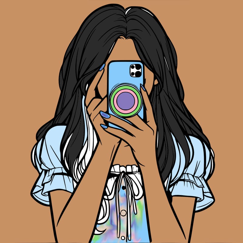 a realistic girl holding her phone taking pictures