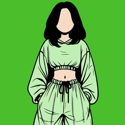 realistic girl faceless with baggy pants and a crop top