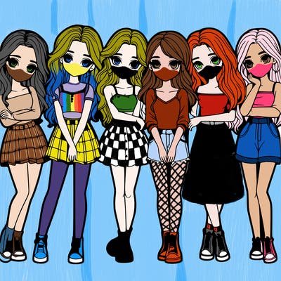 a group of girls realistic