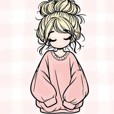 girl with baggy sweatshirt and messy bun
