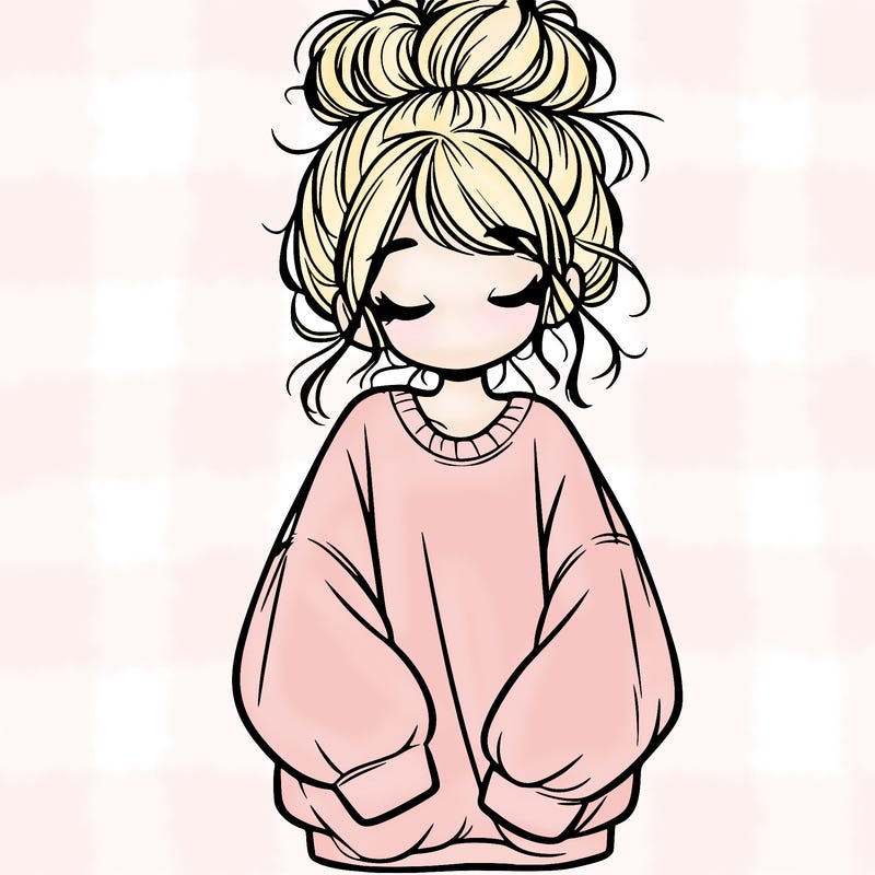 girl with baggy sweatshirt and messy bun