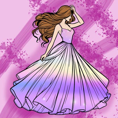 realistic woman with dress flowing in the wind