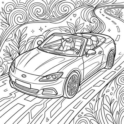 Hit the road with this dynamic convertible car coloring page, perfect for teenagers who love sleek designs and automotive style. Express your creativity by customizing this modern car with your favorite colors.