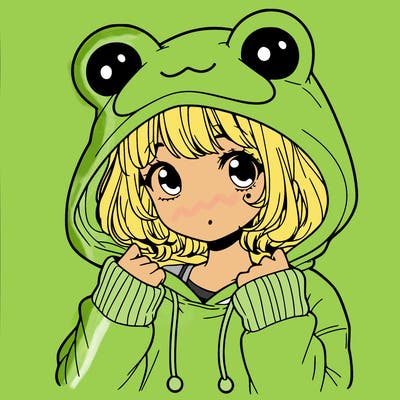 a cute teenage girl wearing a frog hoodie
