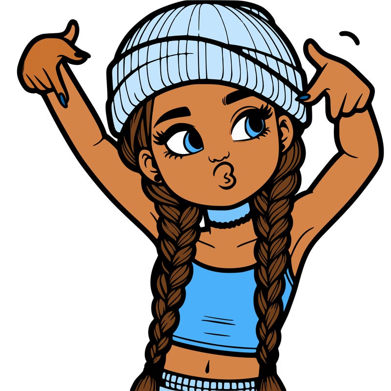 realistic teenage girl with braids and a beanie and crop top doing 🫶🏼