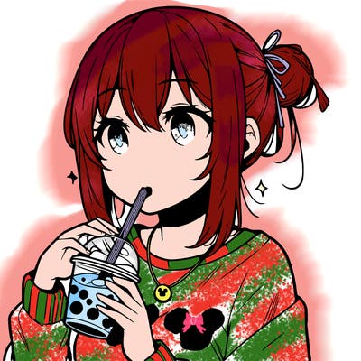 manga character drinking boba