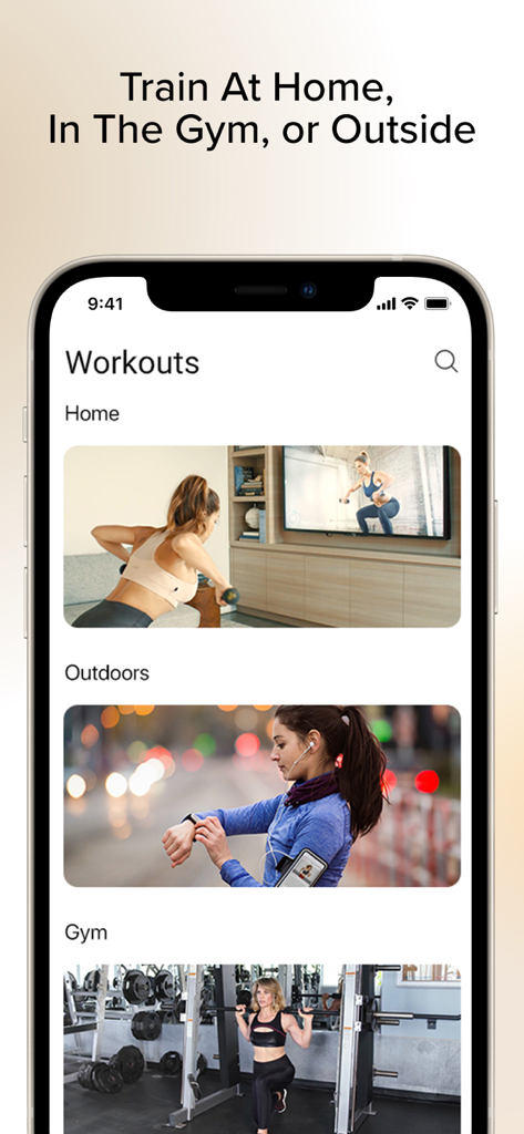 Jillian Michaels | Fitness App - Workout-Auswahlbildschirm mit Optionen für Fitness zu Hause, im Freien und im Fitnessstudio