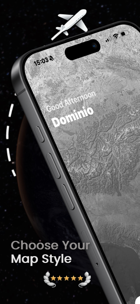 Fly Focus - 스마트폰에 검정색 지도 스타일 선택 화면을 보여주는 Fly Focus 앱 인터페이스.