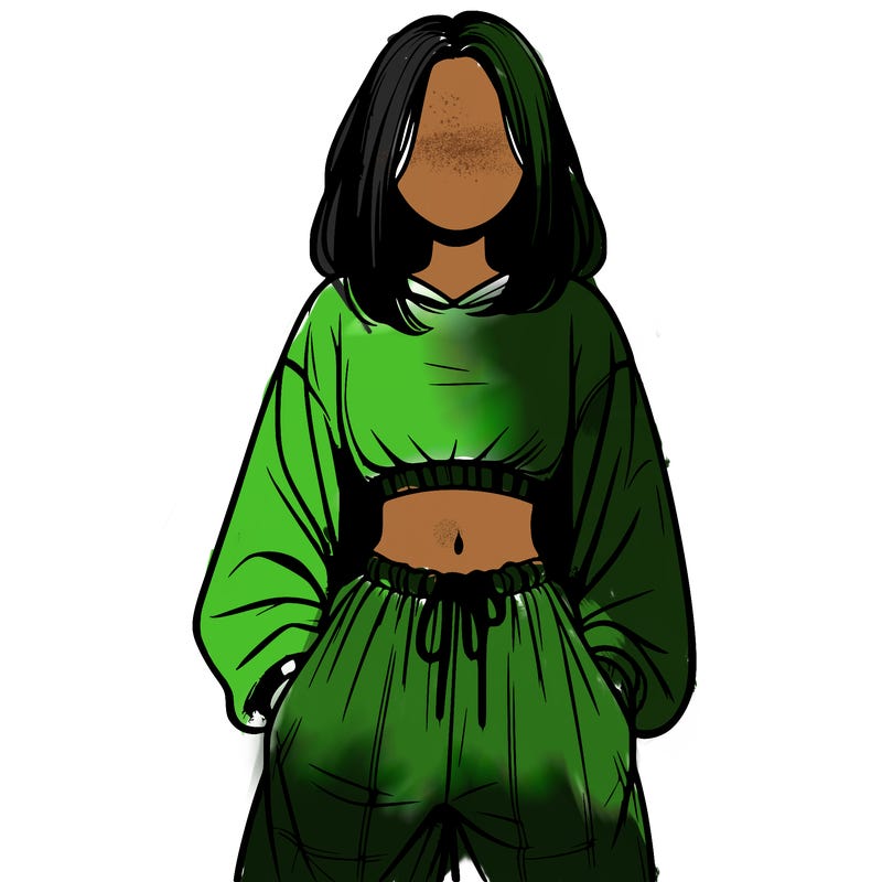 realistic girl faceless with baggy pants and a crop top