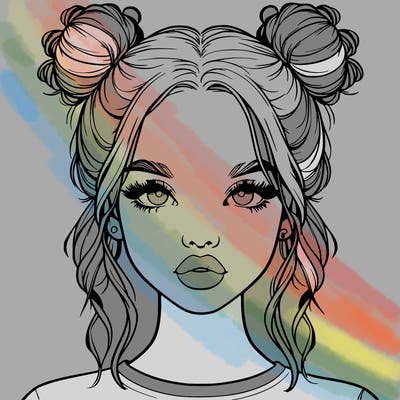realistic girl with two buns in hair and lips