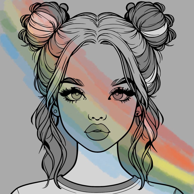 realistic girl with two buns in hair and lips