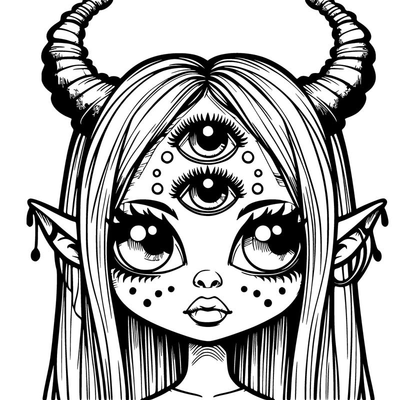 realistic monster girl with three eyes and antlers