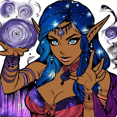realistic scary beautiful elf sorceress casting spell