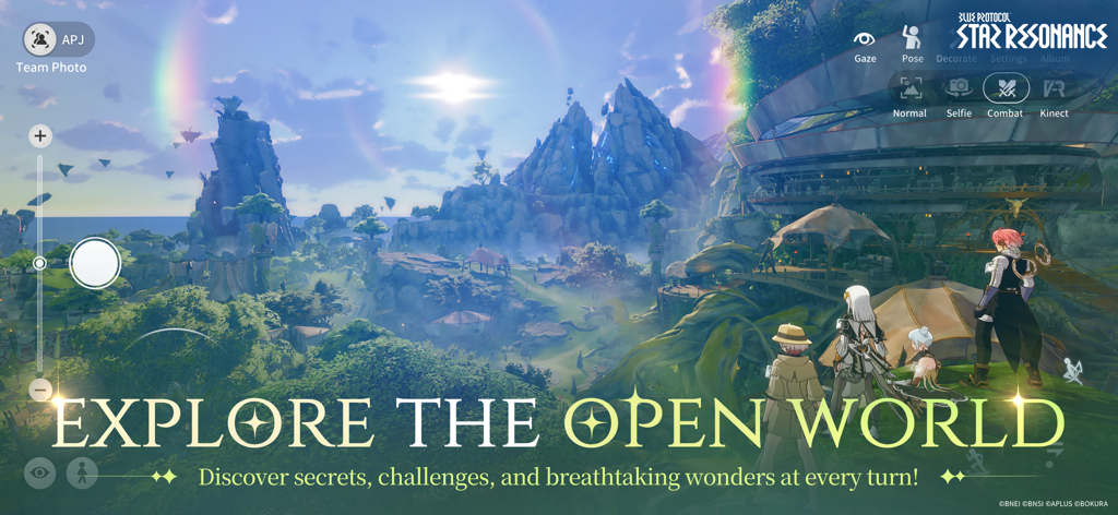 Blue Protocol: Star Resonance - ブループロトコル スターレゾナンスのオープンワールドで、山と浮島のある景色の良い風景を見下ろすアニメキャラクター
