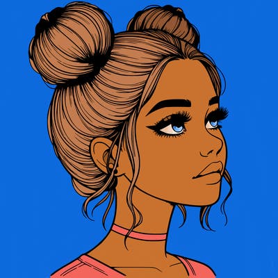 realistic girl with buns on the top of her head