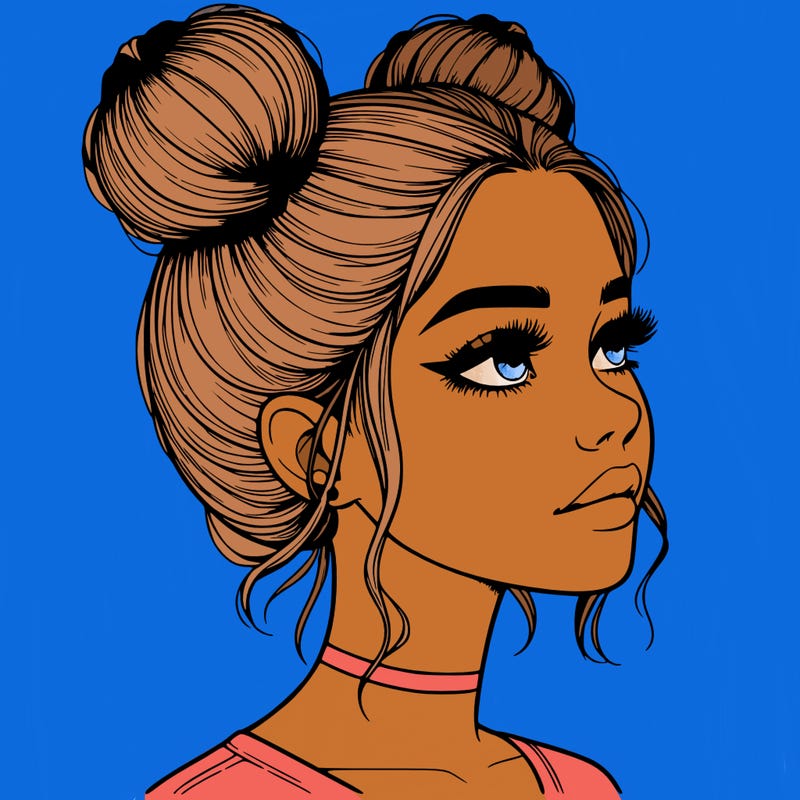 realistic girl with buns on the top of her head