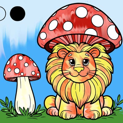 lion in a mushroom hat