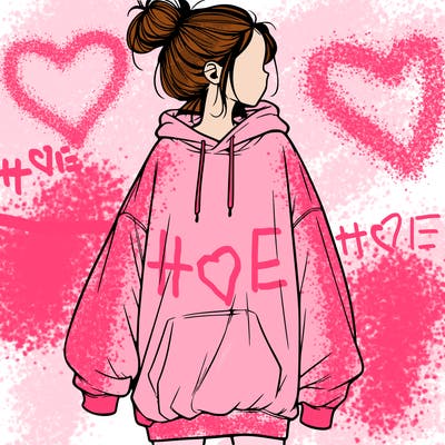 realistic girl with a oversized sweatshirt on and a bun