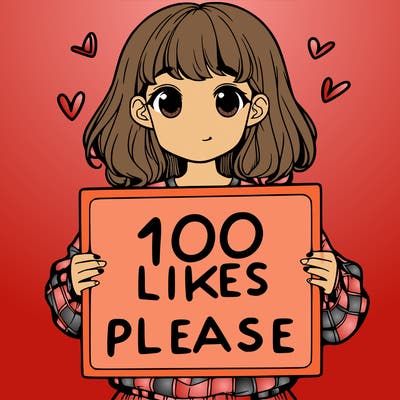 a girl holding a sign saying 100 likes please