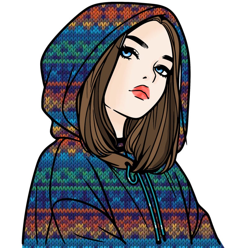 a realistic girl in a hoodie