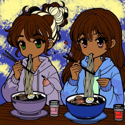 girls eating ramen